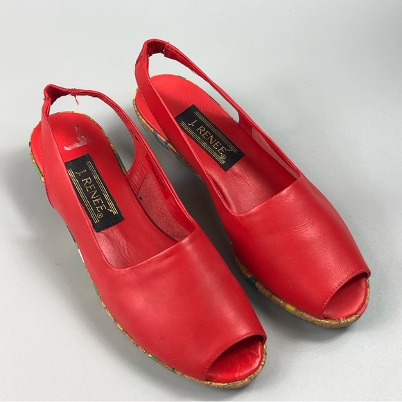 J. Renee Women’s Leather Peep Toe Wedge Slingback Size 6.5M - Picture 1 of 11